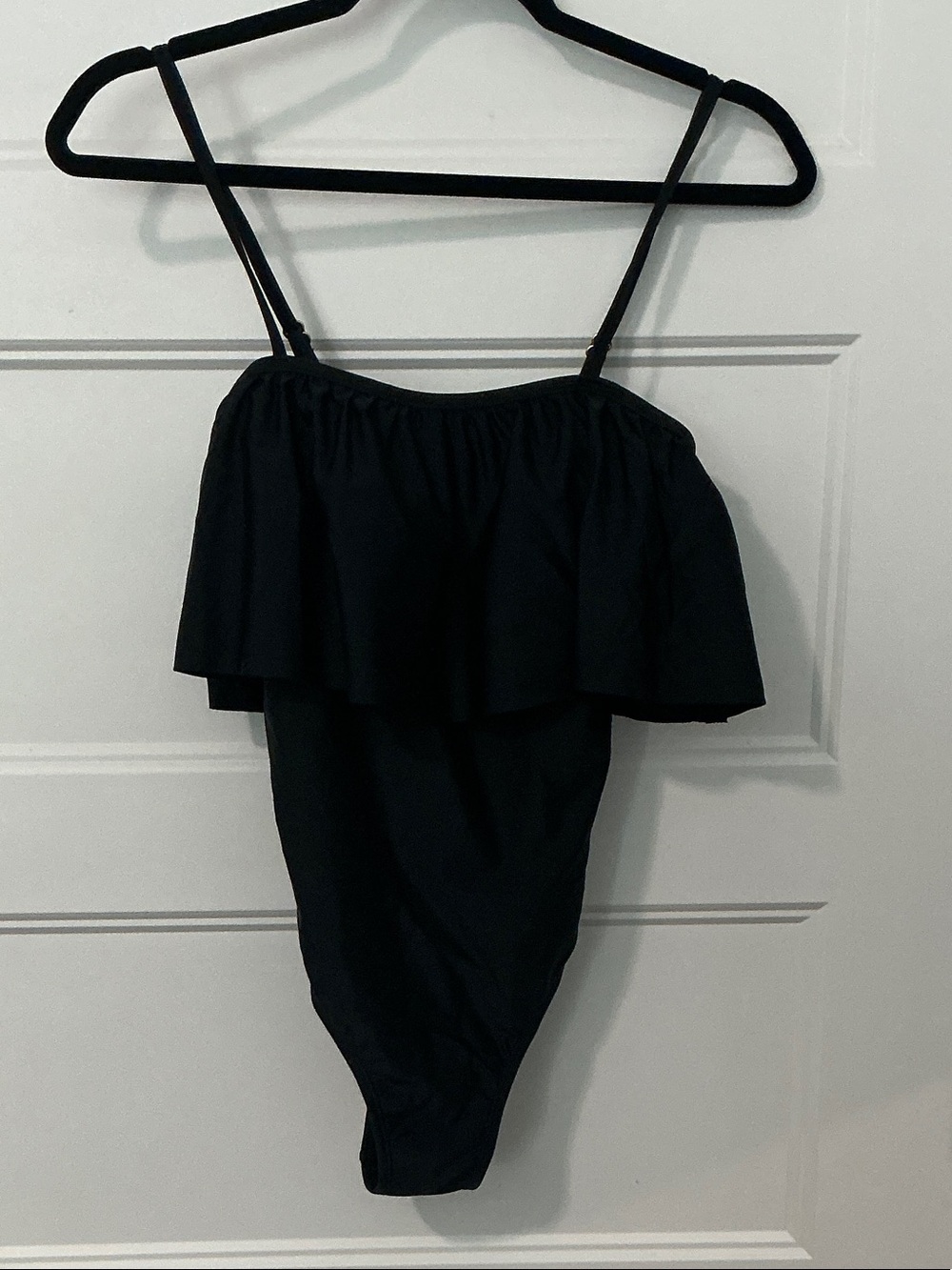 Ruffled Black One-Piece Swimsuit with Adjustable Straps